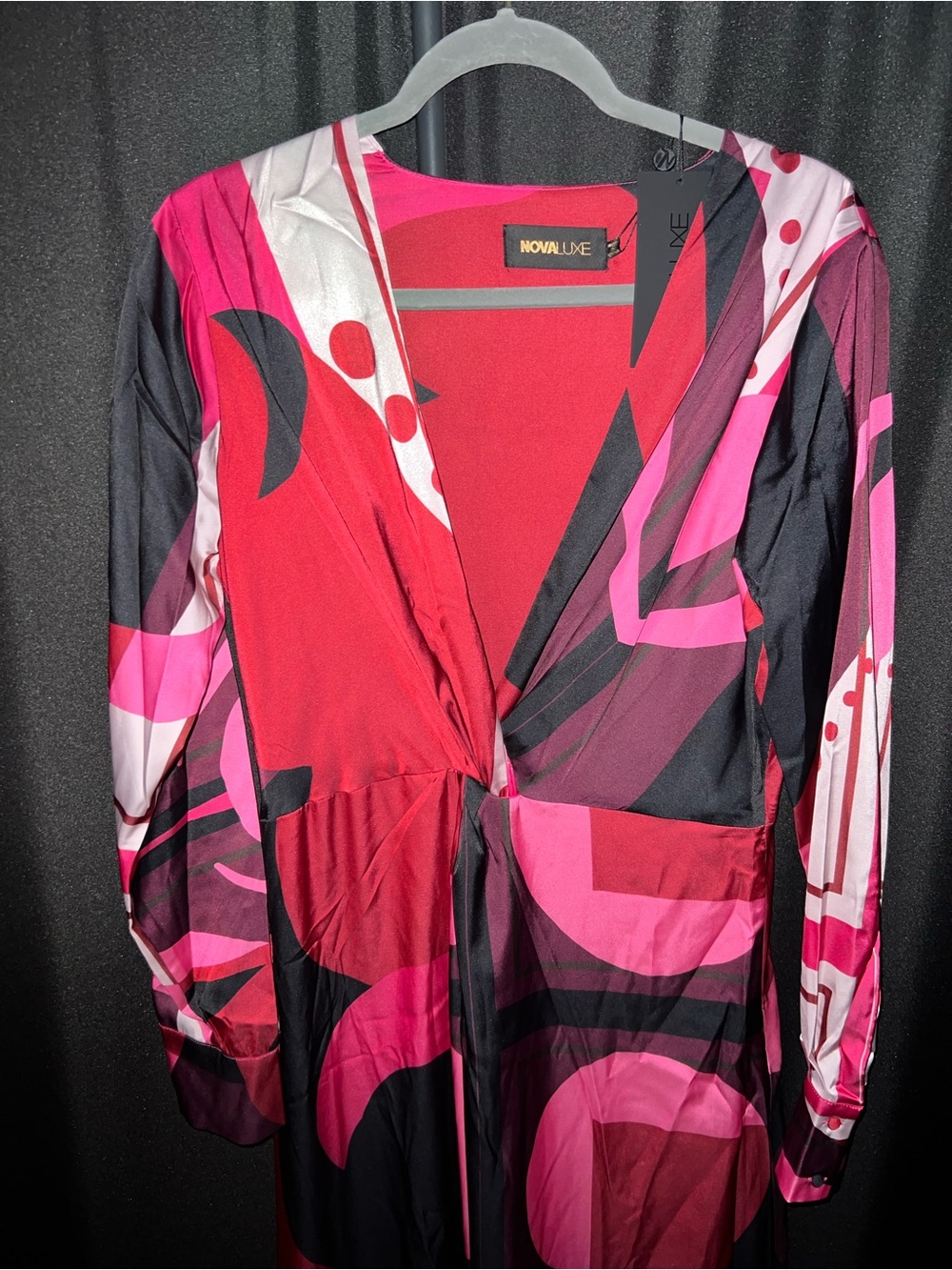 Fashion Nova Pink & Black Abstract Maxi Wrap Dress - Picture 5 of 8